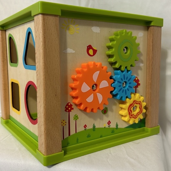 Toddler Learning Cube Toy Wooden Gears Abacus Clock Shape Montessori 7 in x 7 in - Picture 8 of 10